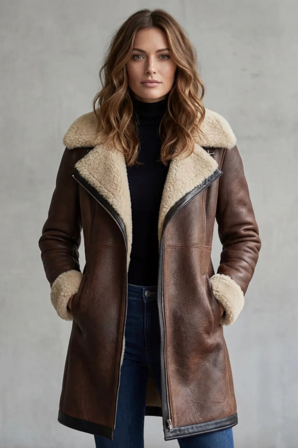 Amara | Women's Leather Coat with Shearling Lining 0