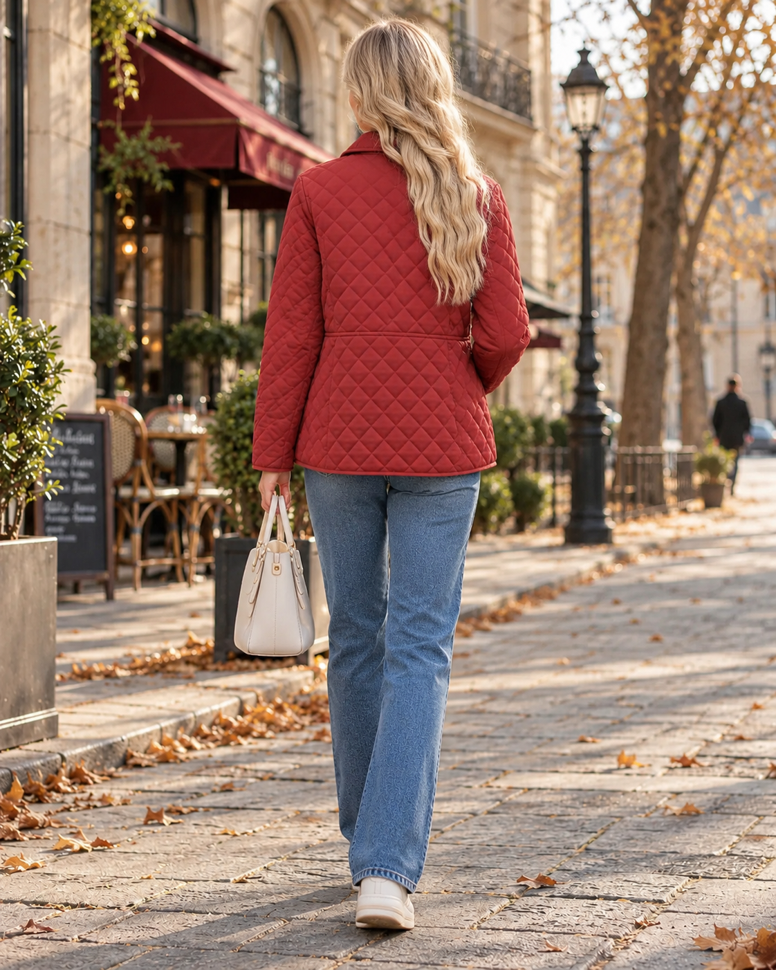 Women's Quilted Jacket Diamond Pattern Stand Collar