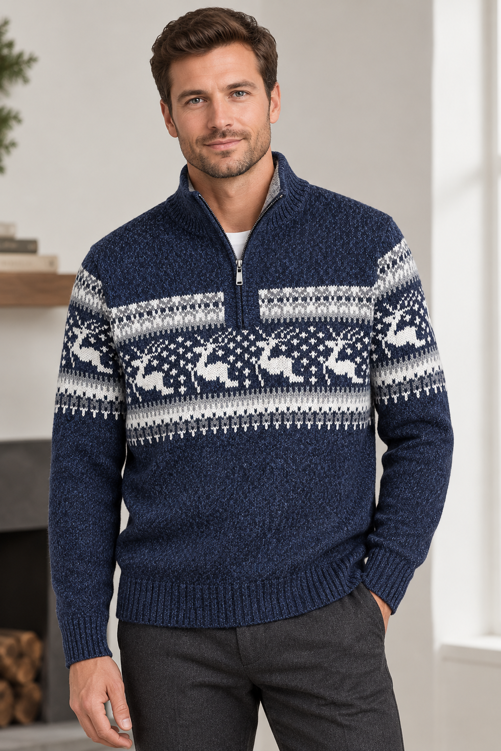 Men's Fair Isle Half-Zip Sweater | Christmas Sweater