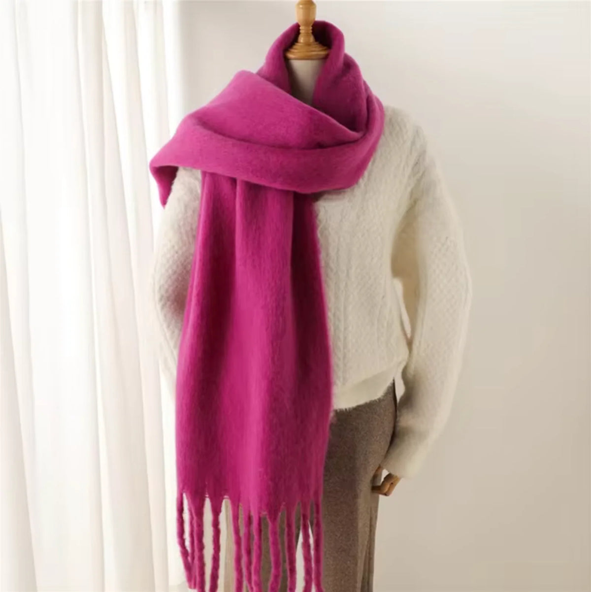 Elyra Thick Pashmina Scarf with Tassels | Warm Winter Wrap 0