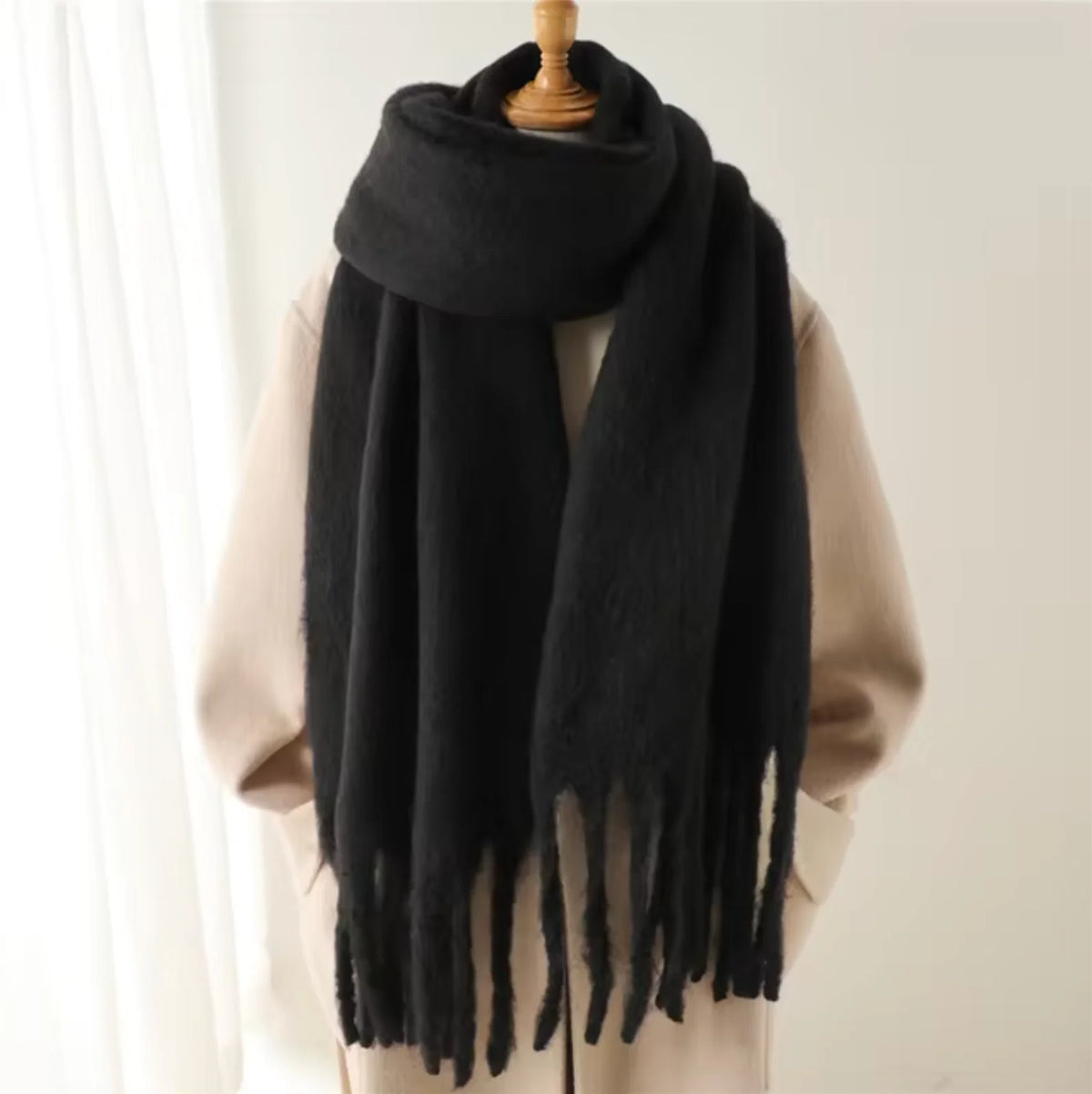 Elyra Thick Pashmina Scarf with Tassels | Warm Winter Wrap 14
