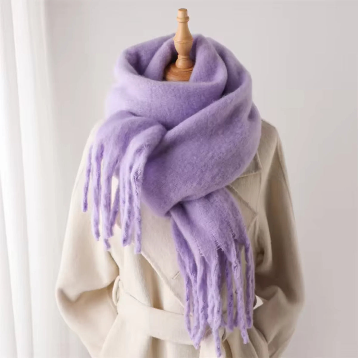 Elyra Thick Pashmina Scarf with Tassels | Warm Winter Wrap 3