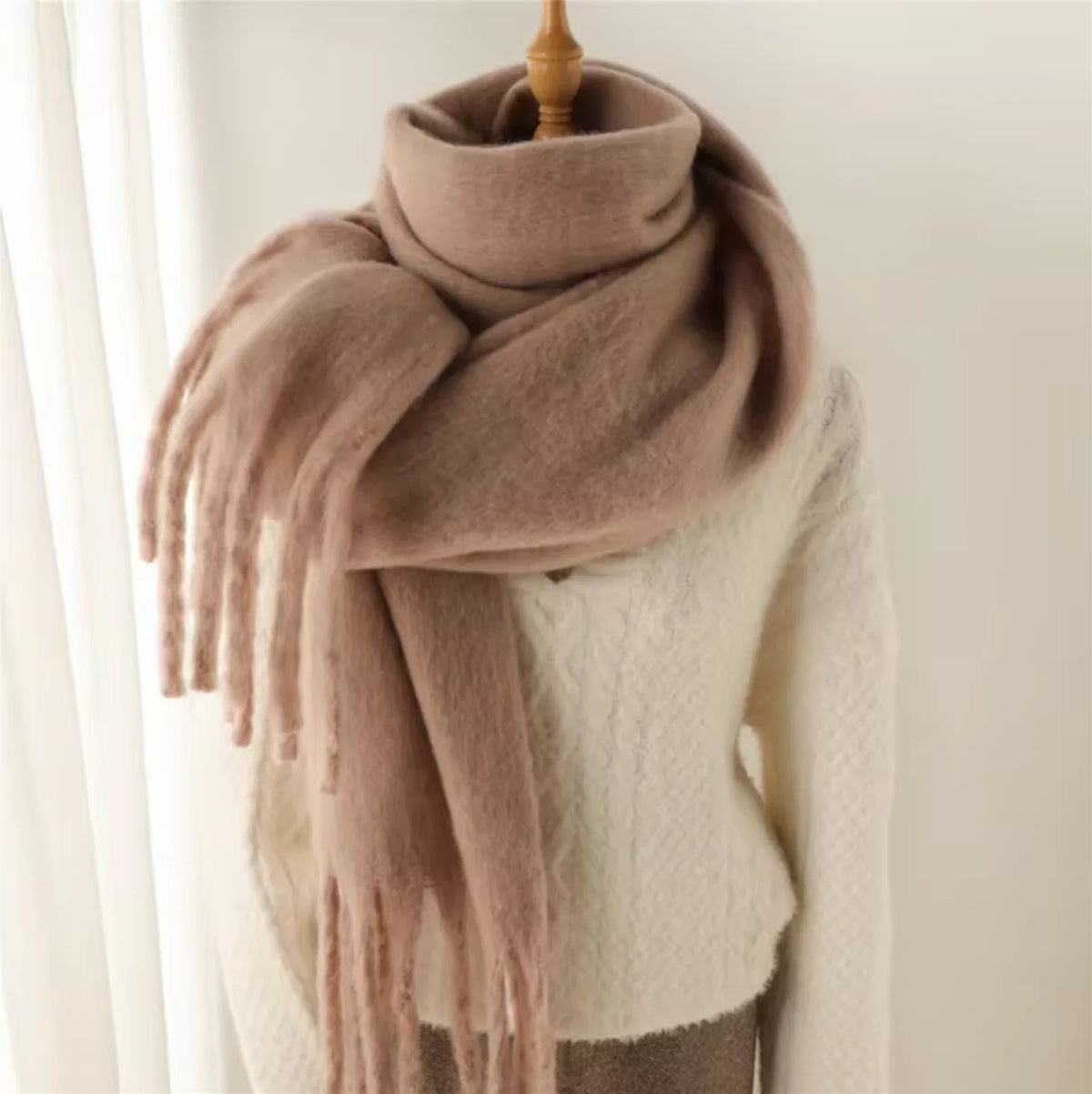Elyra Thick Pashmina Scarf with Tassels | Warm Winter Wrap 6