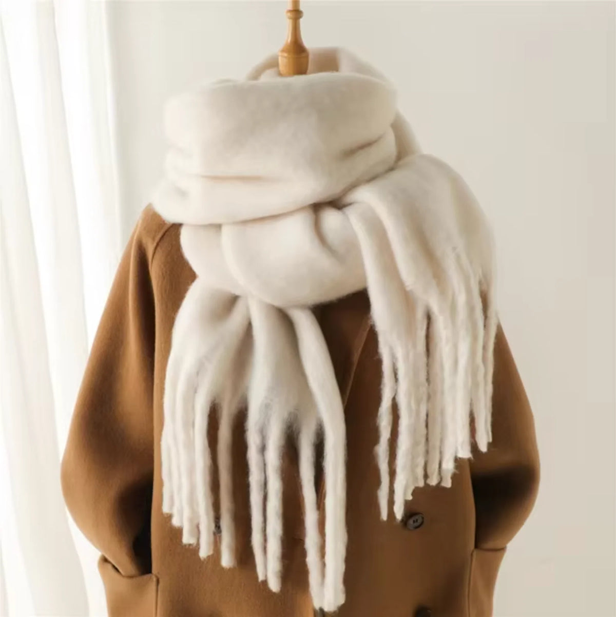Elyra Thick Pashmina Scarf with Tassels | Warm Winter Wrap 7