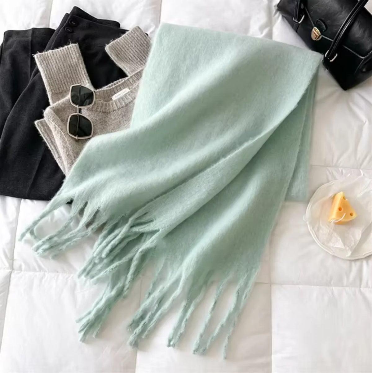 Elyra Thick Pashmina Scarf with Tassels | Warm Winter Wrap 9
