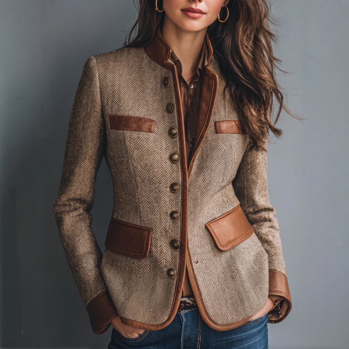 Emilia Heritage | Women's Jacket with Faux Leather Trim 0