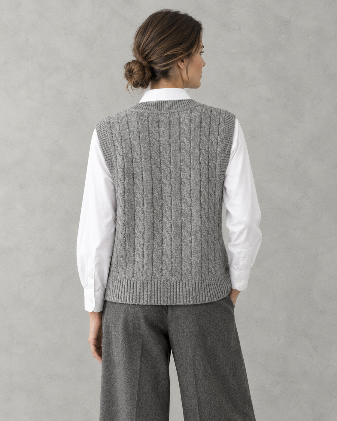 Florence Wool Vest | Women's V-Neck Cable Knit Sweater Vest