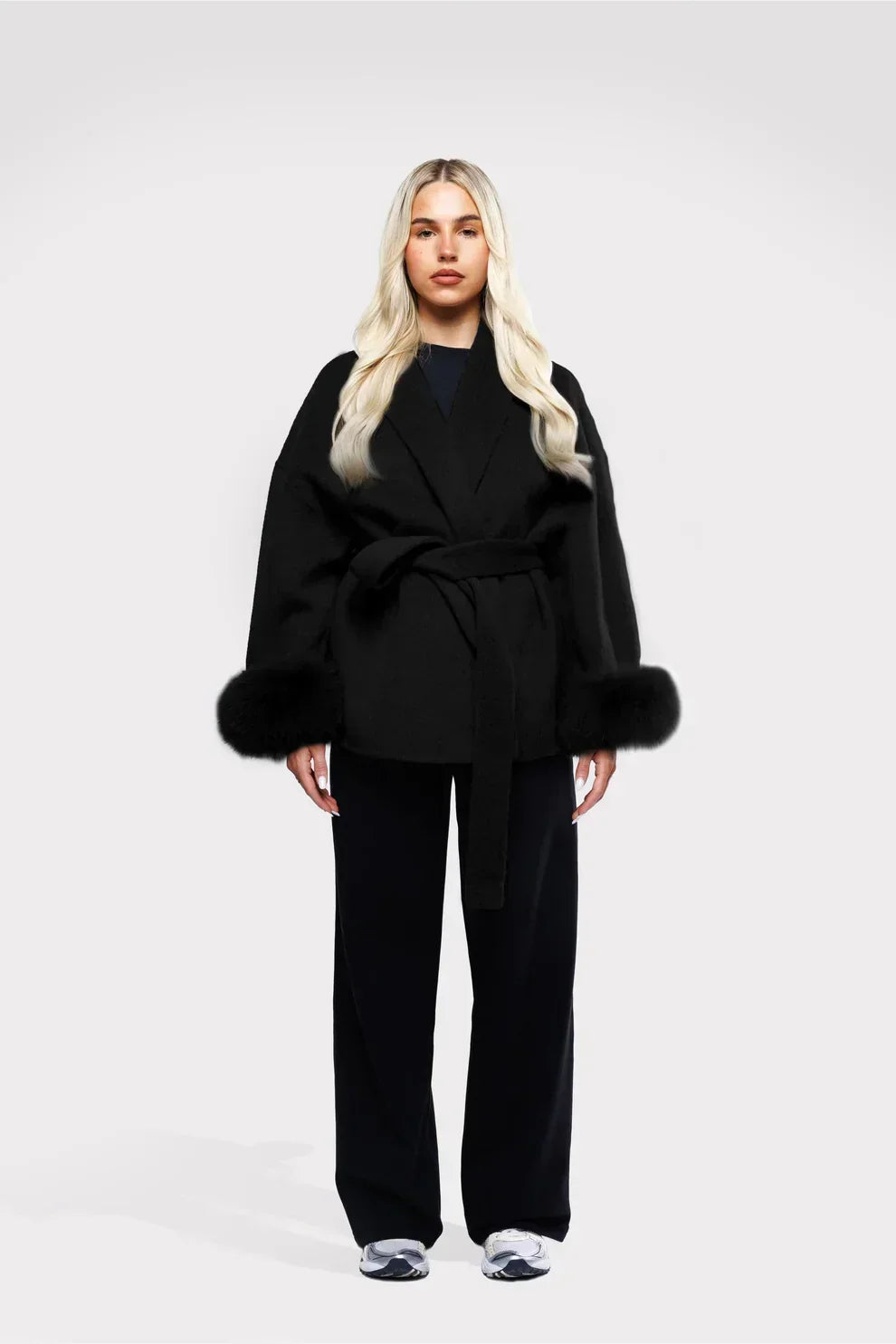 Livia | Women's Winter Coat with Faux Fur Sleeves and Belt 0