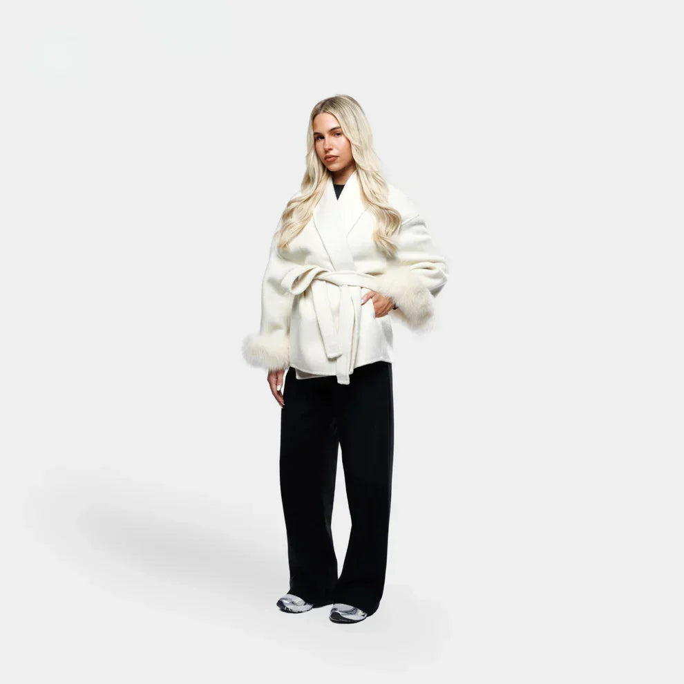 Livia | Women's Winter Coat with Faux Fur Sleeves and Belt 5