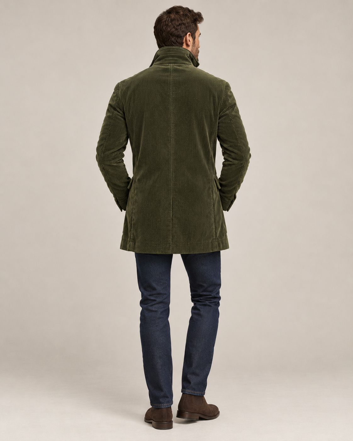 Men's Corduroy Fall Coat Slim Fit Mandarin Collar Jacket