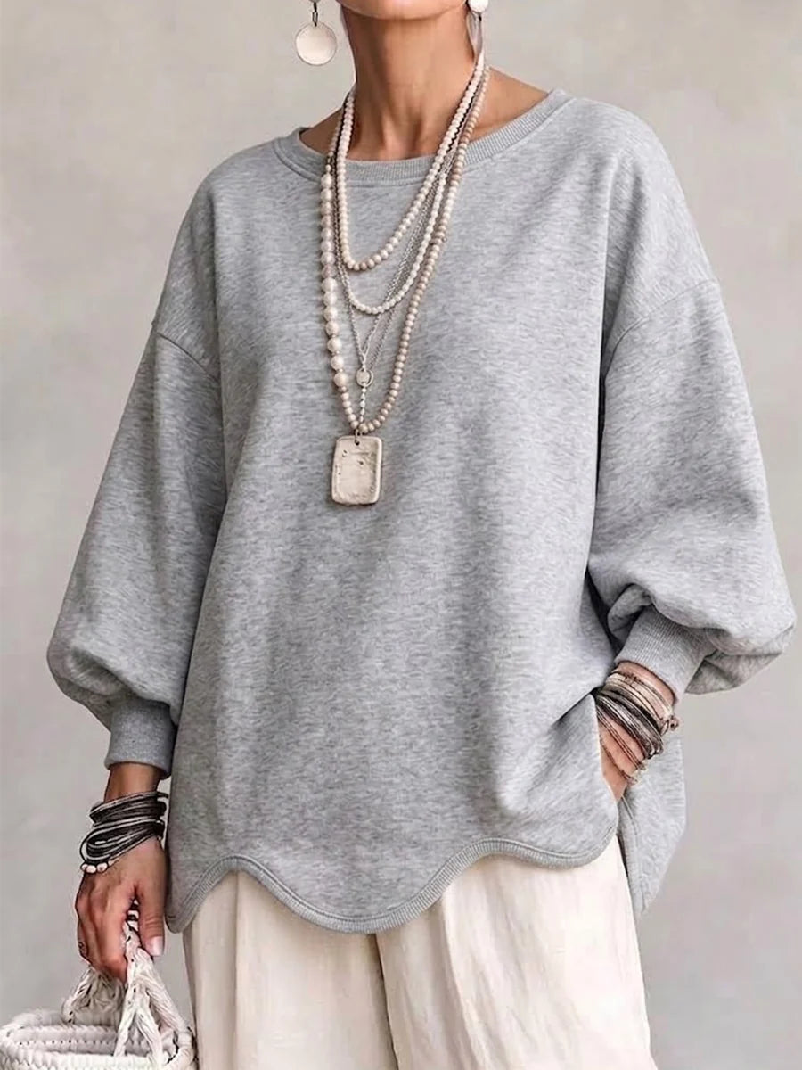 Oversized Sweatshirt ? Effortless Comfort with Stylish Wavy Hem 0
