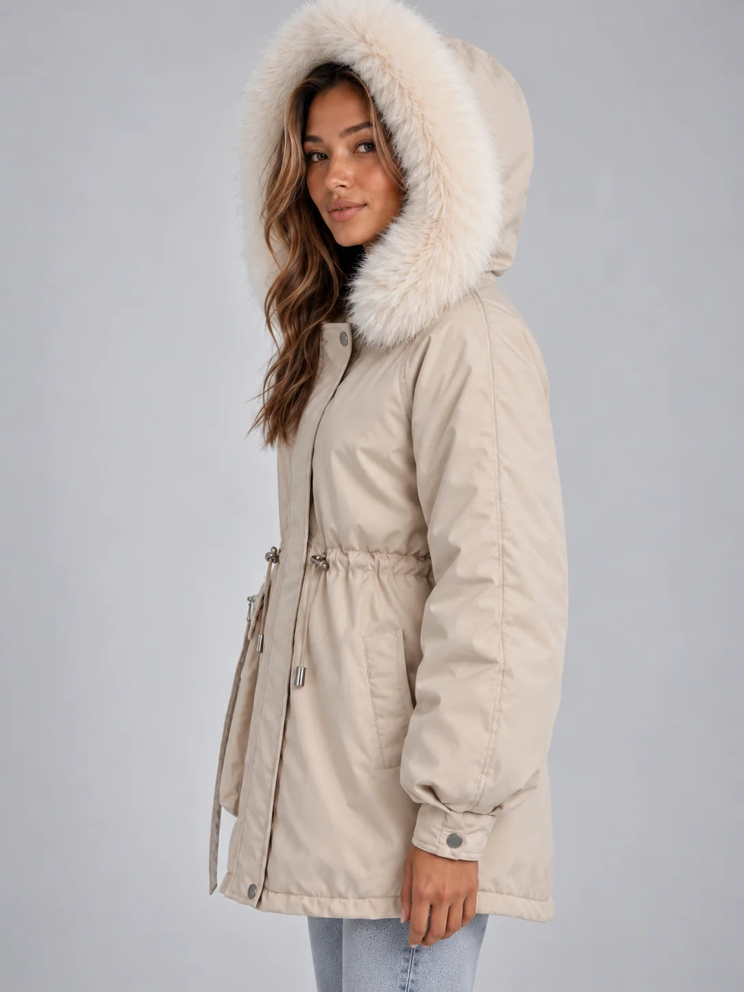 Women’s Faux Fur Collar Hooded Parka Coat 2