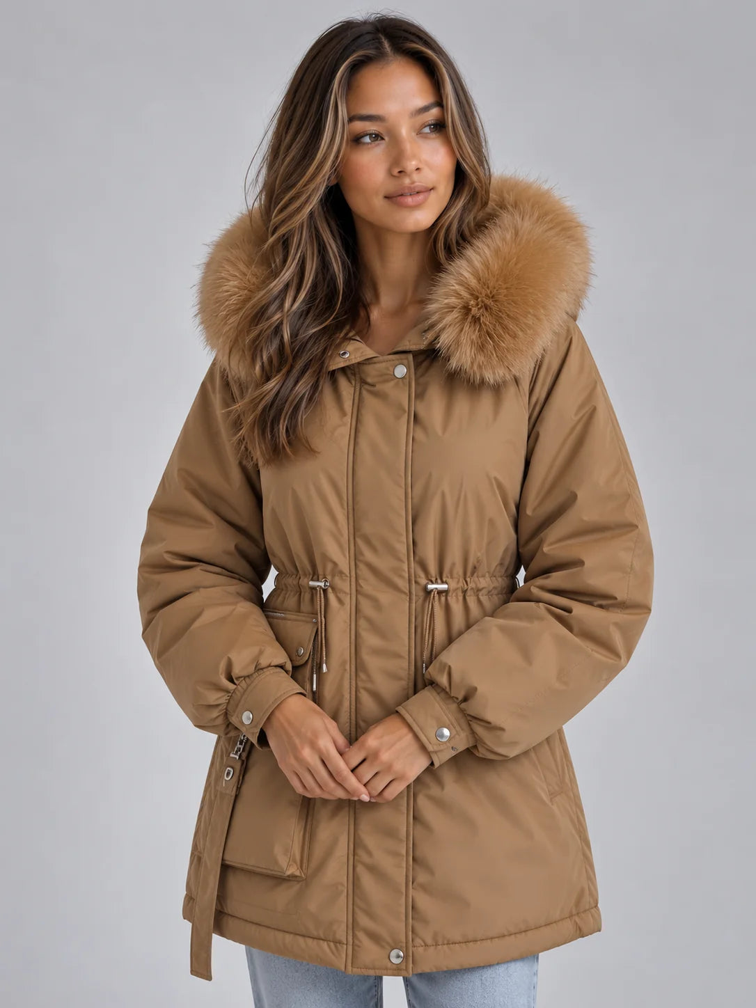 Women’s Faux Fur Collar Hooded Parka Coat 3