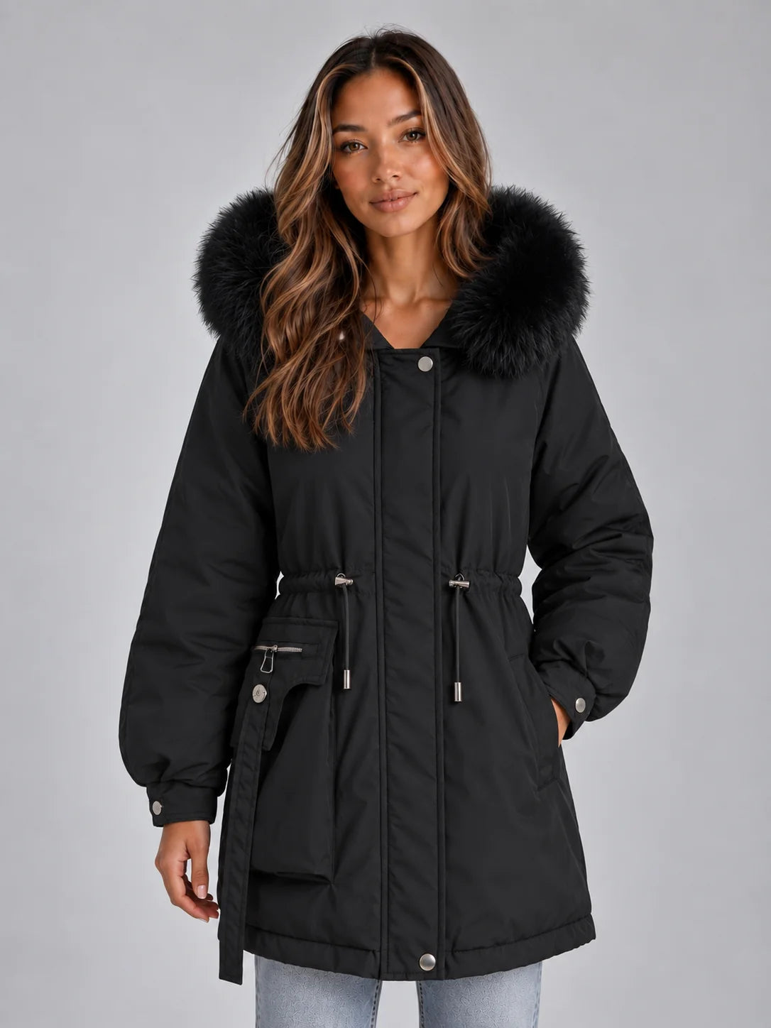 Women’s Faux Fur Collar Hooded Parka Coat 4