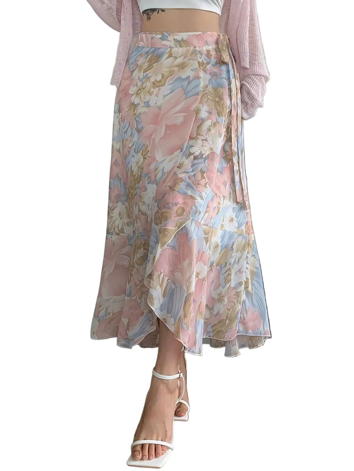Women’s Floral Wrap-Around Midi Skirt