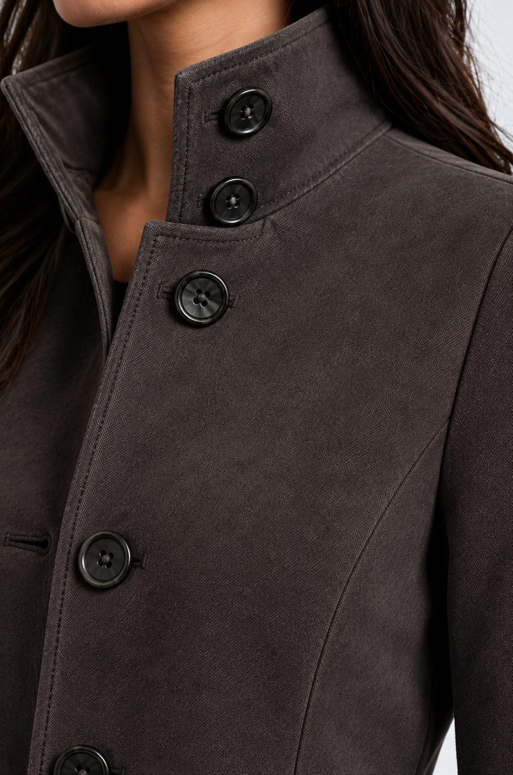 Women’s Longline High Collar Button-Up Trench Coat