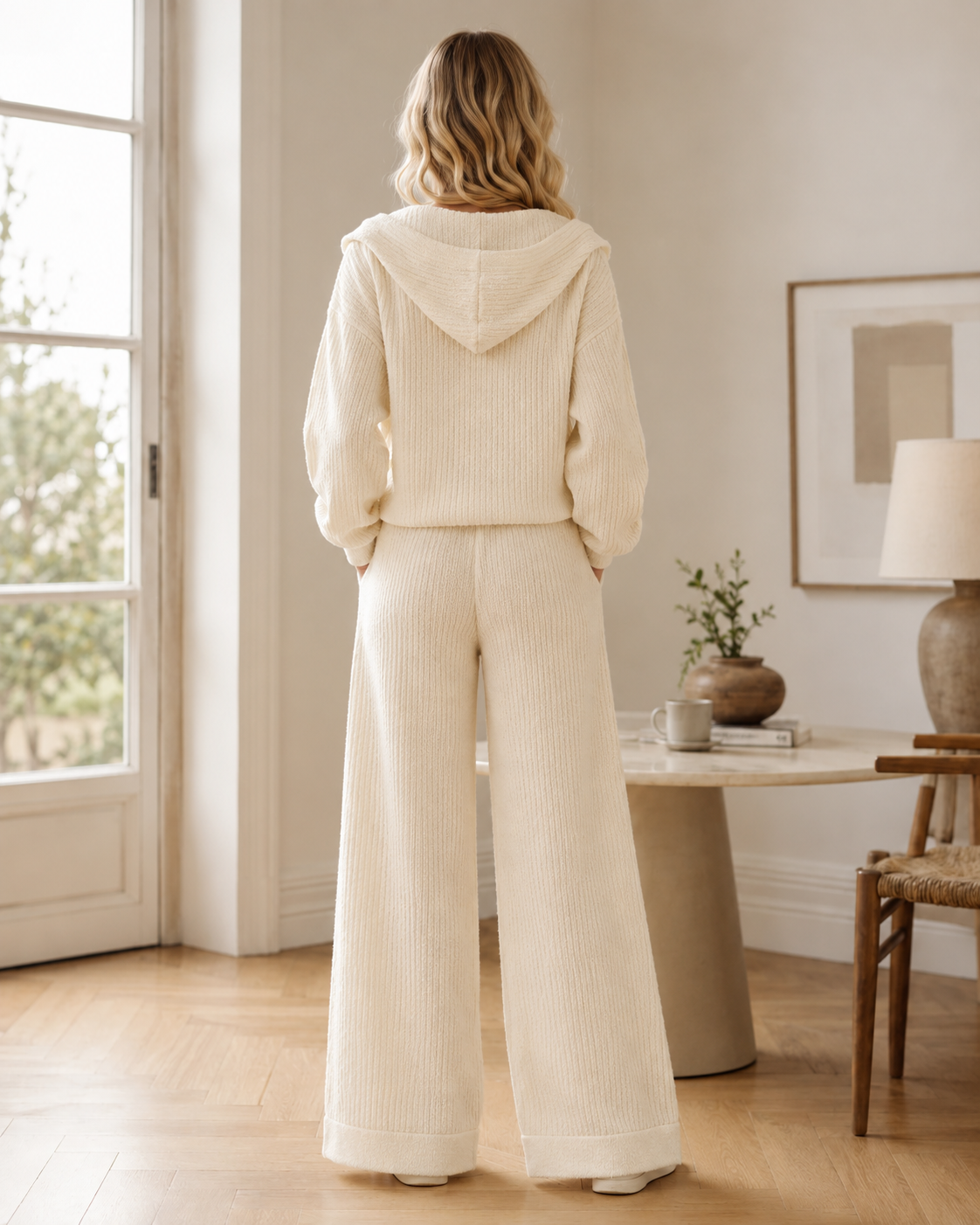Women’s Ribbed Cardigan and Wide-Leg Trousers Co-Ord Set