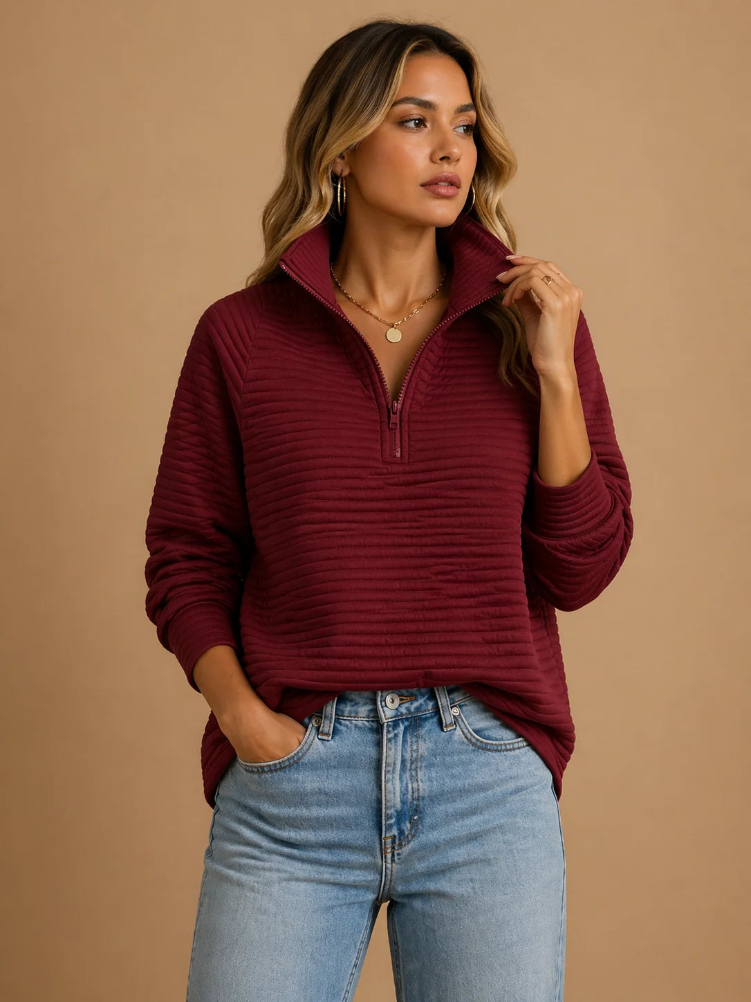 Half Zip Funnel Neck Sweater ? Embrace Cozy Comfort & Style 2
