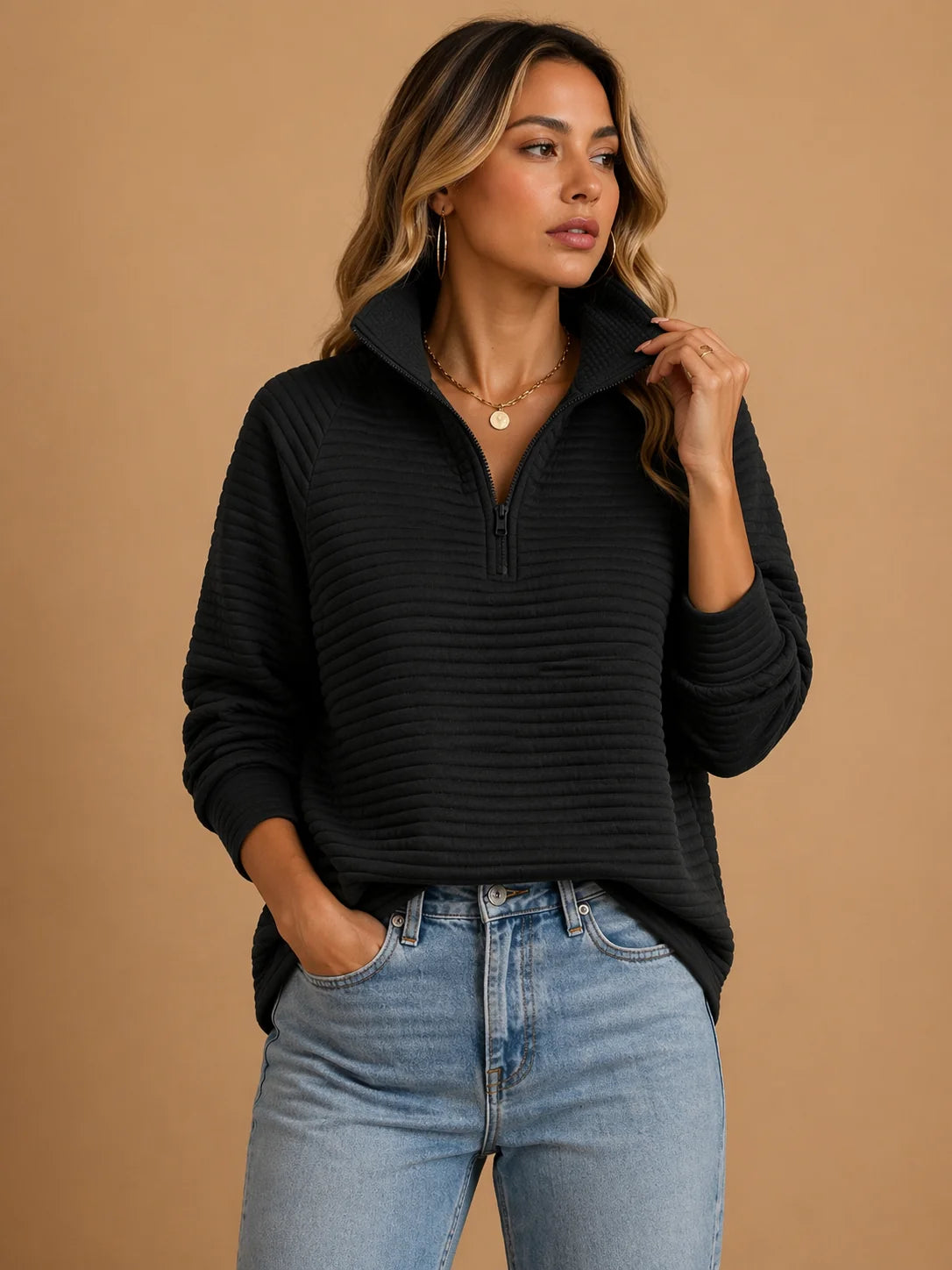 Half Zip Funnel Neck Sweater ? Embrace Cozy Comfort & Style 3