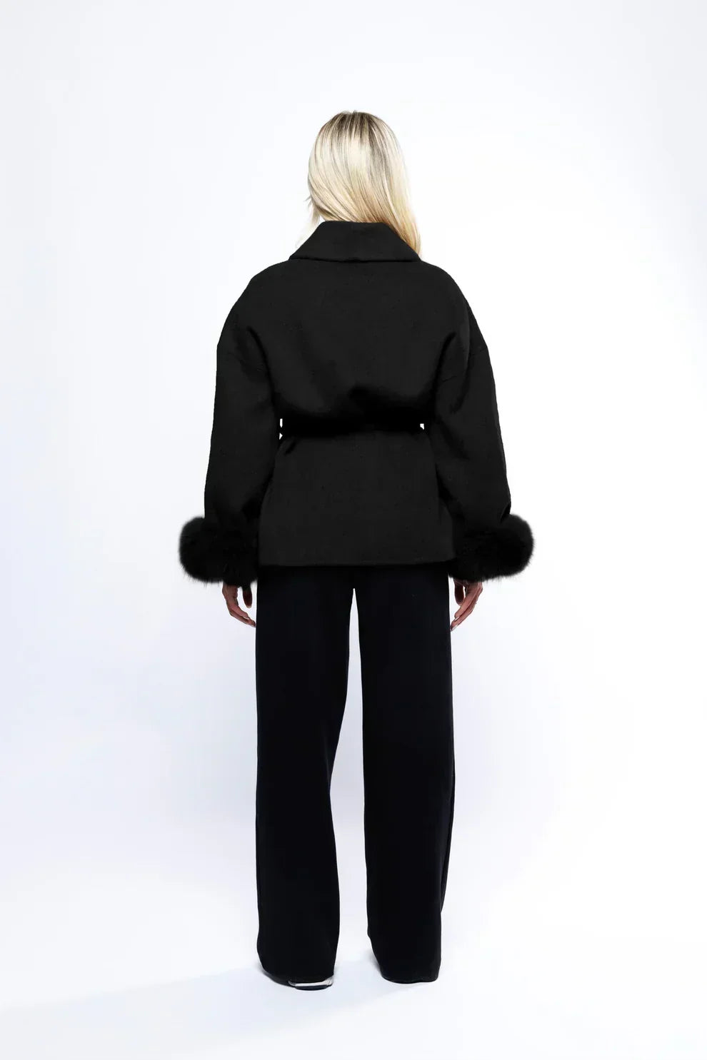 Livia | Women's Winter Coat with Faux Fur Sleeves and Belt 3