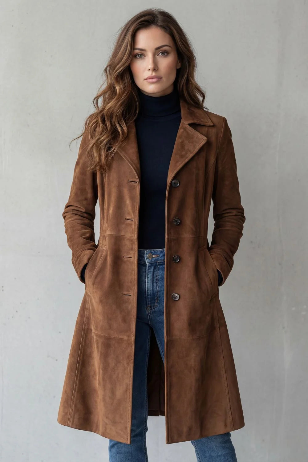 Longline Vintage Suede Coat for Women | Stylish Warm Outerwear 1
