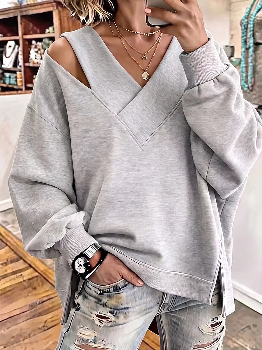 Oversized V-Neck Sweatshirt ? Effortless Comfort with Chic Edge 0