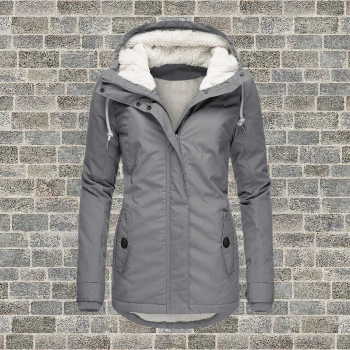 Versatile Pleated Cotton Coat With Lambswool Hood | Women's Winter Coat 0