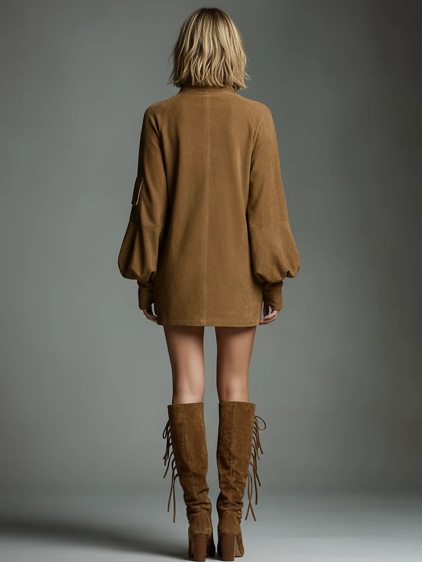 Vintage Suede Turtleneck Mini Dress | Women's Fashion Dress 5
