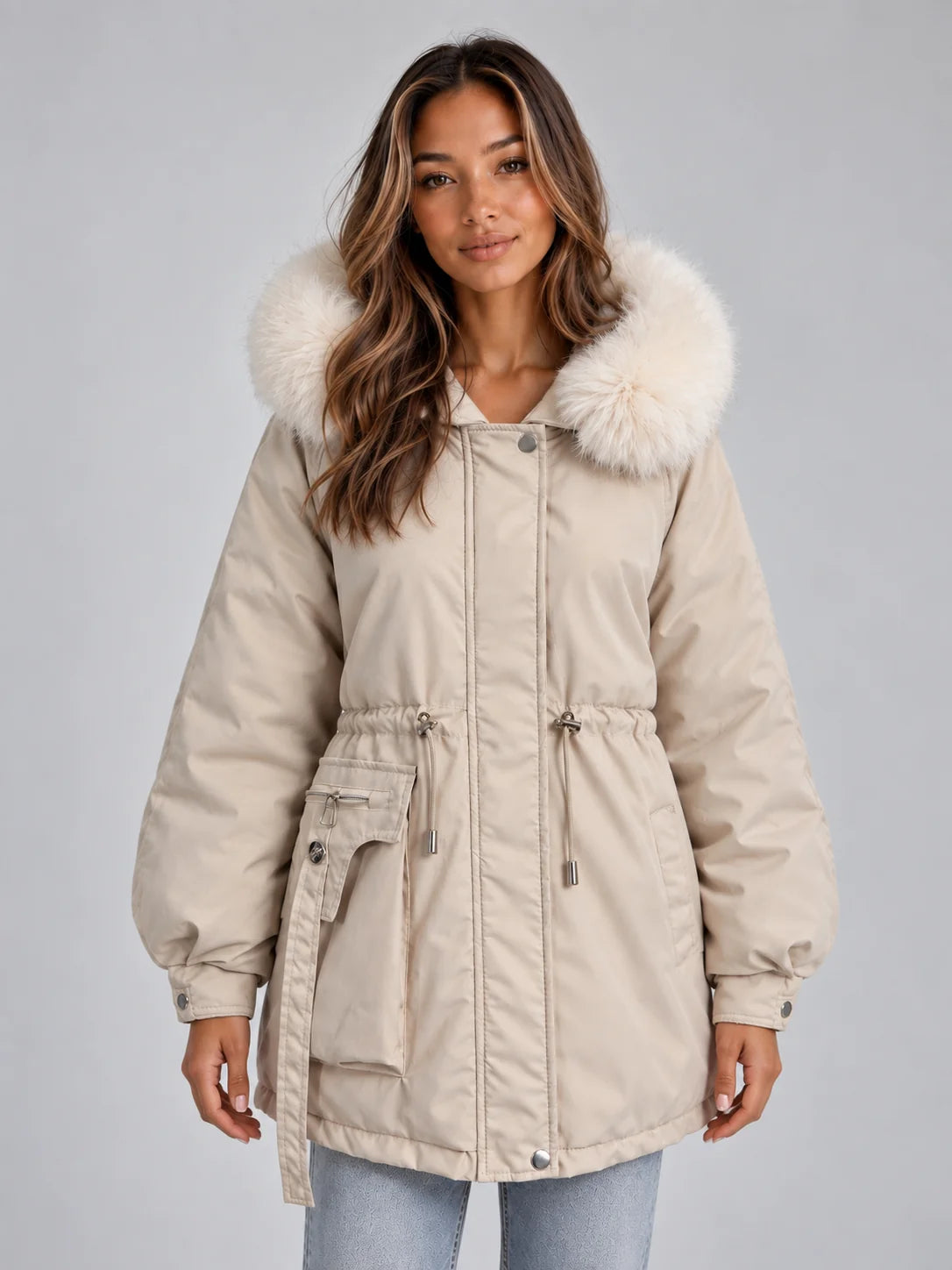 Women’s Faux Fur Collar Hooded Parka Coat 0