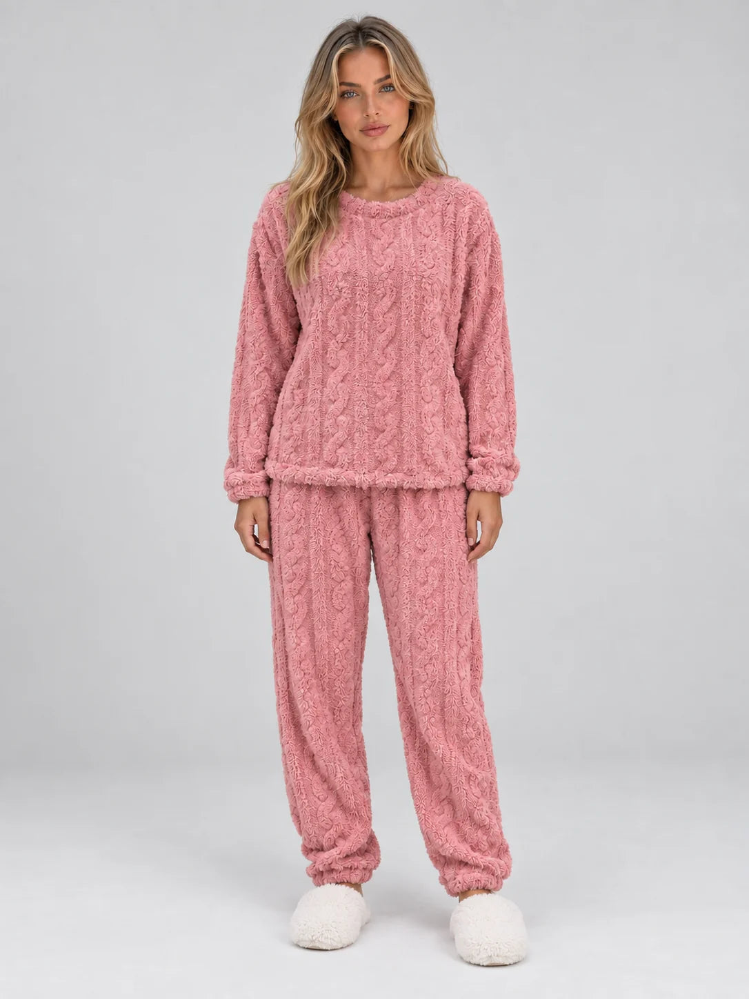 Women’s Thermal Fleece Pyjama Set | Cable Knit Top & Trousers 0