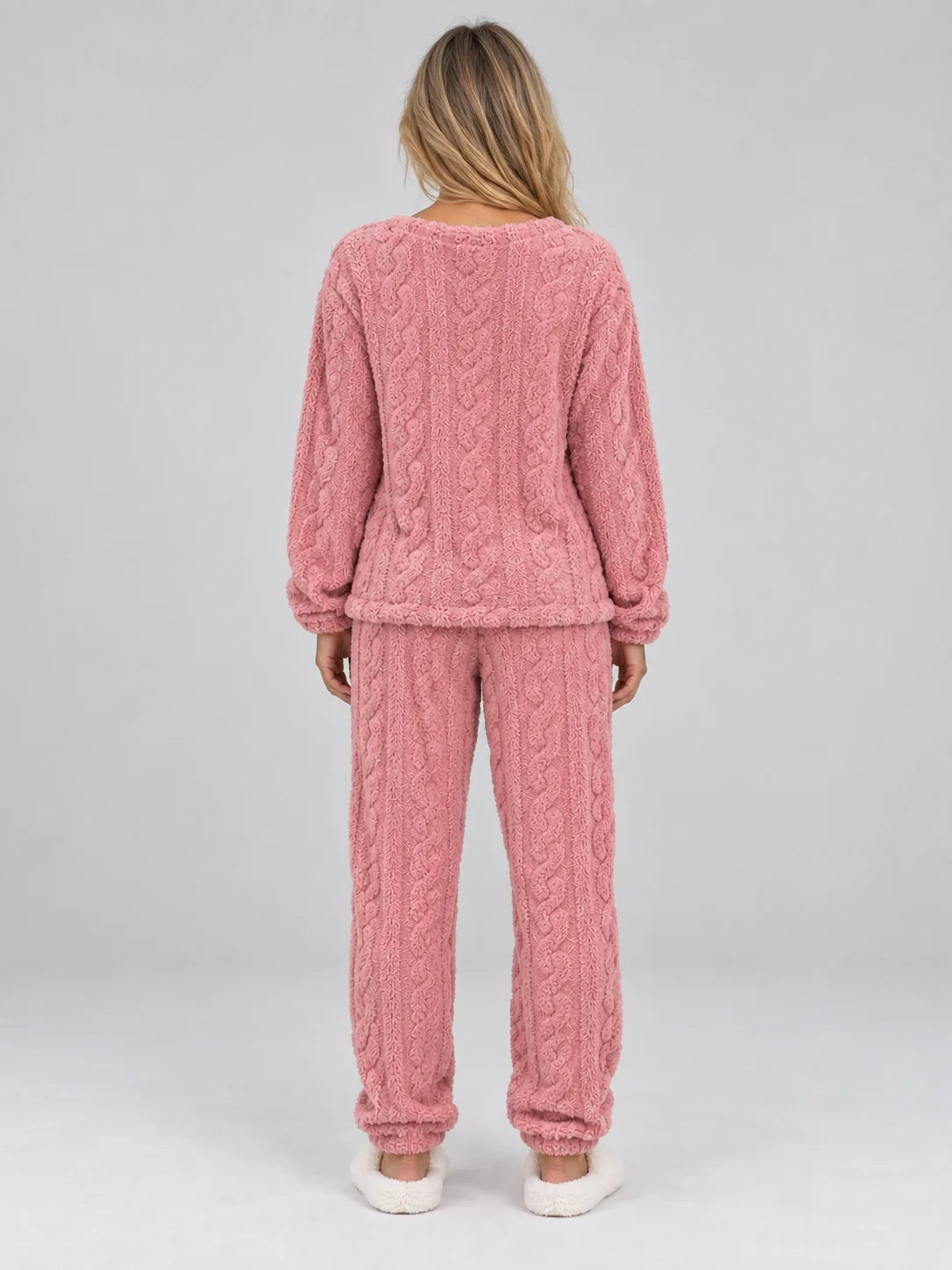 Women’s Thermal Fleece Pyjama Set | Cable Knit Top & Trousers 1