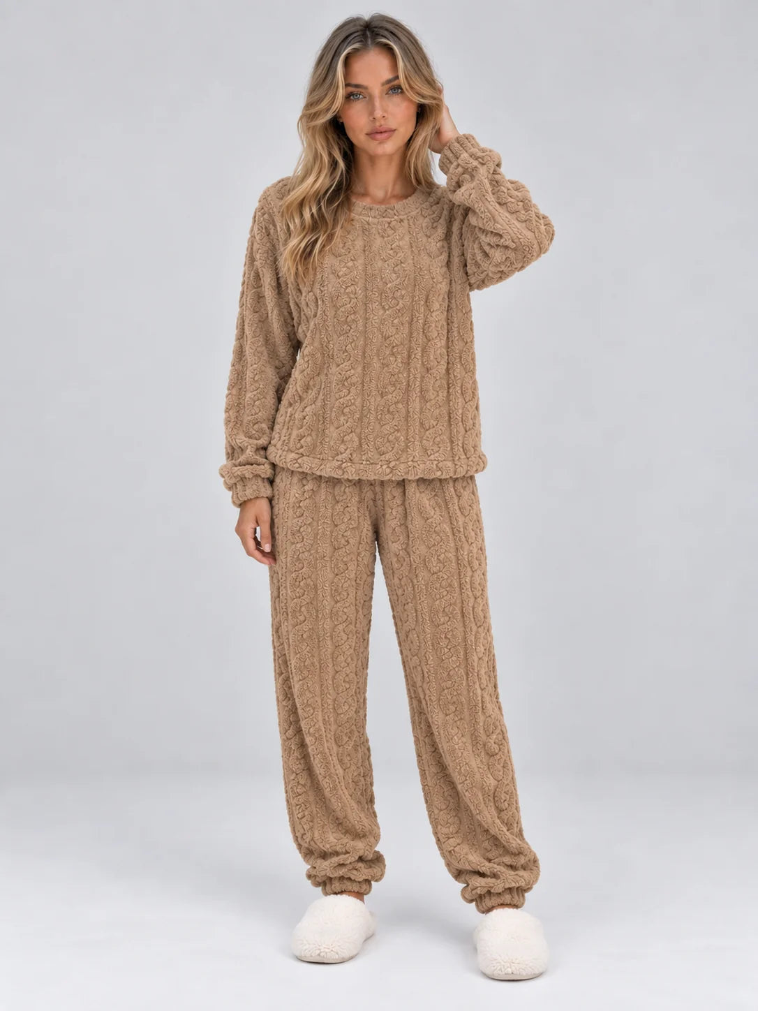 Women’s Thermal Fleece Pyjama Set | Cable Knit Top & Trousers 5