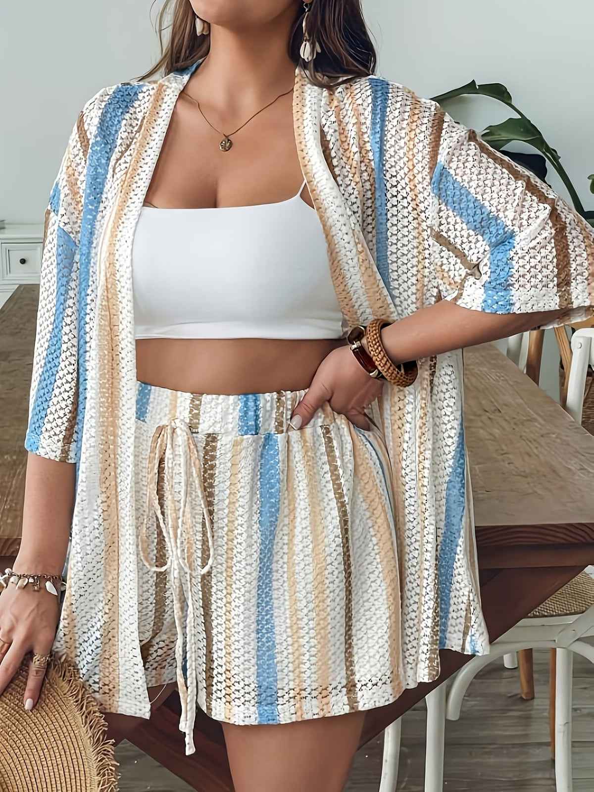Women’s Two-Piece Set with Striped Pattern